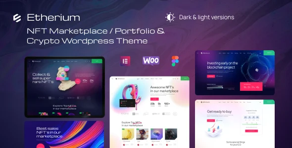 Etherium | NFT Marketplace & Crypto Wordpress Theme WordPress theme homepage layout for a bid technology website