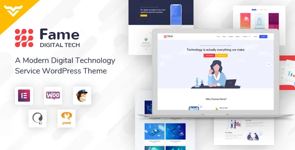 Fame - Digital Technology/Service WordPress Theme WordPress theme homepage layout for a agency technology website