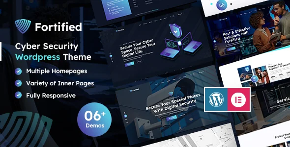 Fortified | IT & Cyber Security WordPress Theme WordPress theme homepage layout for a cyber technology website