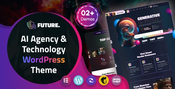 Future - AI Agency & Technology WordPress Theme WordPress theme homepage layout for a ai technology website