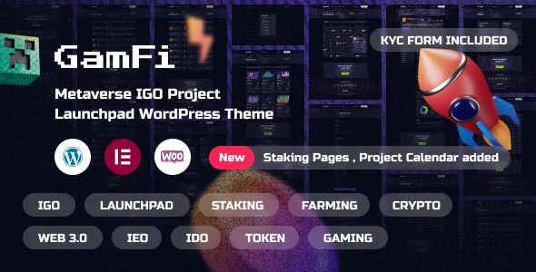 GamFi - IGO Launchpad WordPress Theme WordPress theme homepage layout for a bitcoin technology website