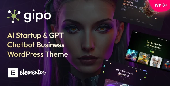 Gipo - AI Startup & GPT Chatbot Business WordPress Theme WordPress theme homepage layout for a ai technology website