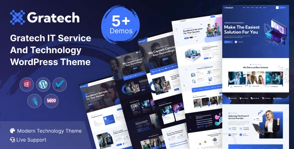 Gratech – IT Service And Technology WordPress Theme WordPress theme homepage layout for a business technology website