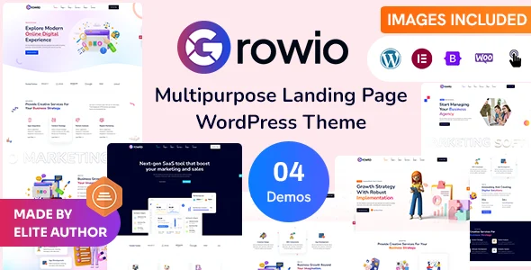 Growio – Landing Page WordPress Theme WordPress theme homepage layout for a agency technology website