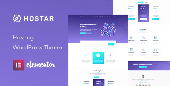 Hostar - Web Hosting WordPress Theme WordPress theme homepage layout for a cloud hosting hosting company website
