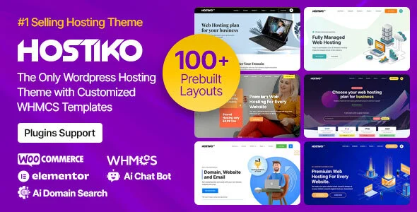 Hostiko - Hosting WordPress & WHMCS Theme WordPress theme homepage layout for a ai chatbot hosting company website