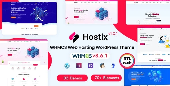Hostix - Hosting WHMCS WordPress Theme WordPress theme homepage layout for a business hosting hosting company website