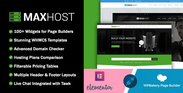 MaxHost - Web Hosting, WHMCS and Corporate Business WordPress Theme with WooCommerce WordPress theme homepage layout for a business theme hosting company website
