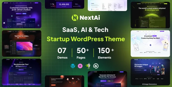 NextAI - SAAS, AI & Tech Startup WordPress Theme WordPress theme homepage layout for a ai tools website theme hosting company website