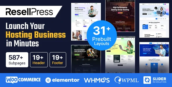 ResellPress – Web Hosting & WHMCS WordPress Theme for Resellers WordPress theme homepage layout for a cpanel hosting hosting company website