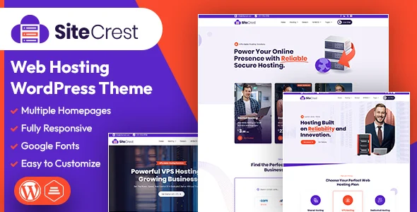 SiteCrest | Web Hosting WordPress & WHMCS Theme WordPress theme homepage layout for a dedicated template hosting company website