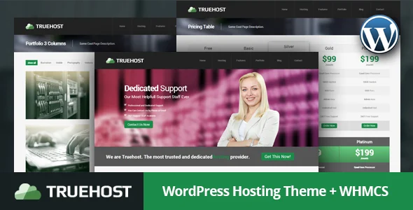 Truehost - Responsive Hosting WordPress Theme WordPress theme homepage layout for a business hosting company website