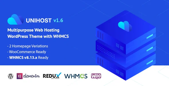 Unihost | Multipurpose Hosting WordPress Theme WordPress theme homepage layout for a business hosting hosting company website