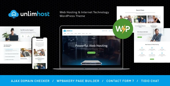 UnlimHost - Web Hosting & Cloud Service WordPress Theme WordPress theme homepage layout for a agency hosting company website