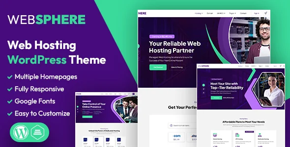WebSphere | Web Hosting WordPress & WHMCS Theme WordPress theme homepage layout for a cloud hosting hosting company website