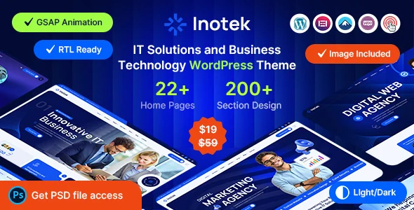 Inotek - IT Solutions and Business Technology WordPress Theme WordPress theme homepage layout for a business technology website
