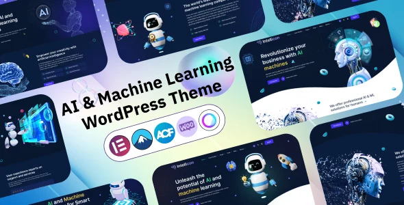 Intellicon - AI & Machine Learning WordPress Theme WordPress theme homepage layout for a ai technology website