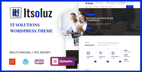 Itsoluz - IT Solutions WordPress Theme WordPress theme homepage layout for a agency technology website