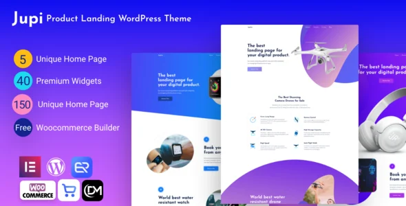 Jupi - Product Landing WordPress Theme WordPress theme homepage layout for a affiliate marketing technology website