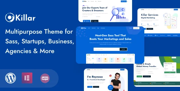 Killar - Multipurpose WordPress theme for SaaS Startup Business & Agency WordPress theme homepage layout for a agency technology website