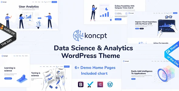 koncpt - Data Science & Analytics WordPress Theme WordPress theme homepage layout for a analytics technology website