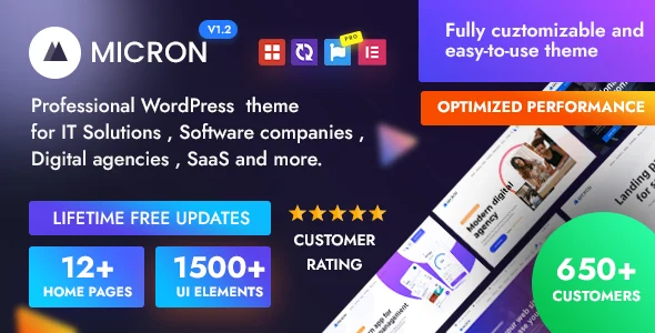 Micron - Technology IT Solutions & Software WordPress Theme WordPress theme homepage layout for a app landing technology website