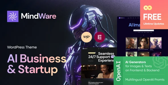 MindWare - AI Startup & AI Tool WordPress Theme WordPress theme homepage layout for a ai technology website