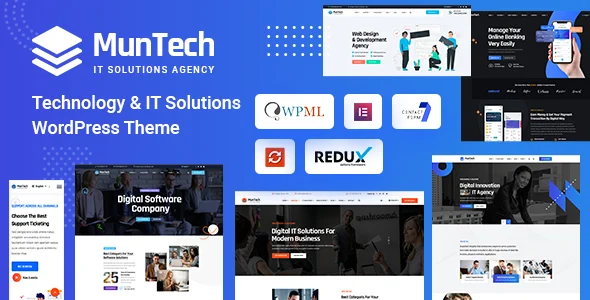 Muntech - IT Solutions & Technology Theme WordPress theme homepage layout for a agency technology website