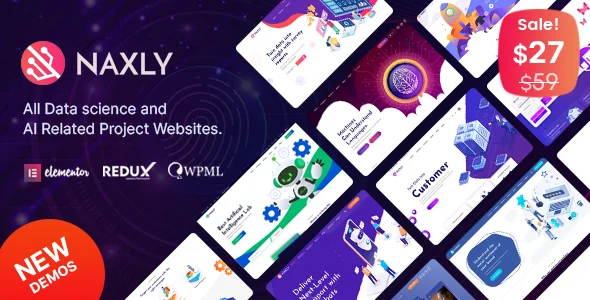 Naxly - Data Science & Analytics WordPress Theme WordPress theme homepage layout for a artificial intelligence technology website