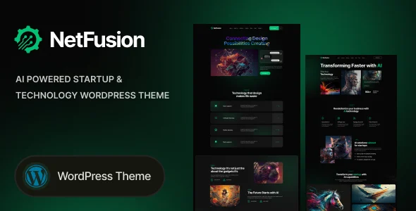 NetFusion - AI Powered Startup & Technology WordPress Theme WordPress theme homepage layout for a ai technology website