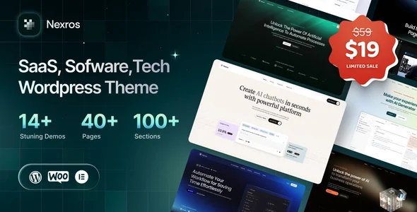 Nexros - SaaS & Tech Startup WordPress Theme WordPress theme homepage layout for a agency technology website