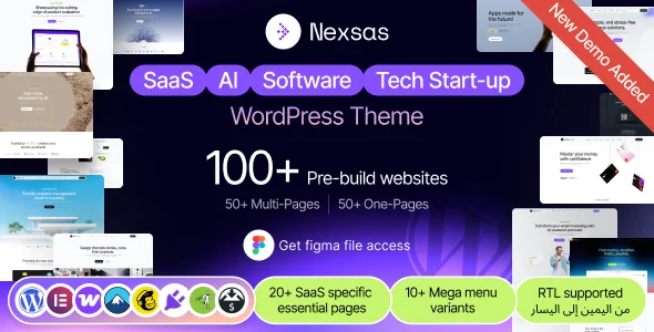 Nexsas | SaaS & AI Startup WordPress Theme WordPress theme homepage layout for a agency technology website