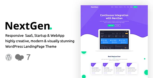 NextGen – Startup & WebApp WordPress Theme WordPress theme homepage layout for a application technology website