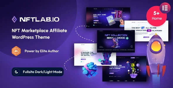 NFTLAB.IO - NFT Marketplace Affiliate Elementor WordPress Theme WordPress theme homepage layout for a blockchain nft technology website