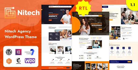 Nitech - Agency & Technology Services WordPress Theme WordPress theme homepage layout for a agency technology website