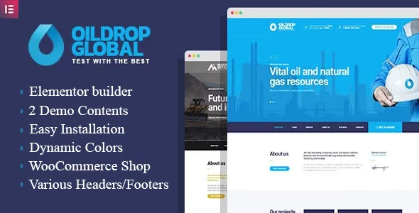 OilDrop - Oil and Gas Industrial WordPress theme WordPress theme homepage layout for a chemicals technology website