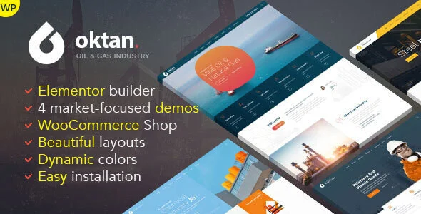Oktan – Oil & Gas Industry WordPress Theme WordPress theme homepage layout for a chemicals manufacturer technology website