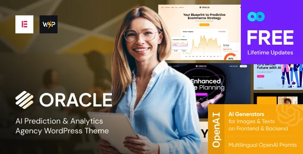 Oracle - AI Projection & Data Science Analytics WordPress Theme WordPress theme homepage layout for a agency technology website