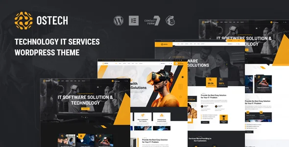 Ostech - Technology IT Services WordPress Theme WordPress theme homepage layout for a consulting technology website