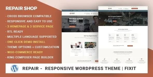 Phone, Computer Repair Shop Responsive WordPress Theme - Fixit WordPress theme homepage layout for a accessories technology website
