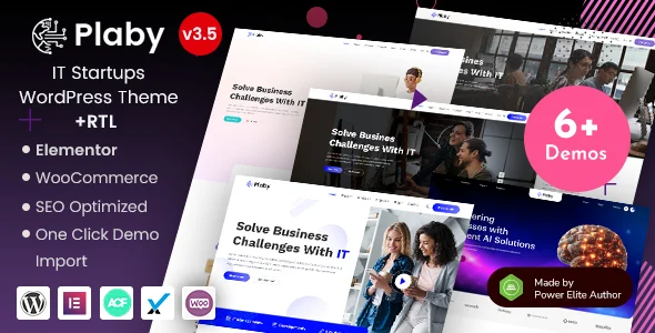 Plaby - IT Startup & AI Agency WordPress Theme WordPress theme homepage layout for a ai startup technology website