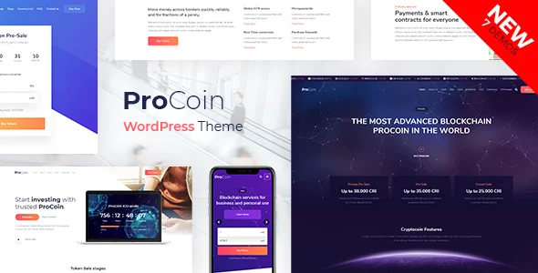 ProCoin - ICO & Cryptocurrency WordPress Theme WordPress theme homepage layout for a bitcoin technology website