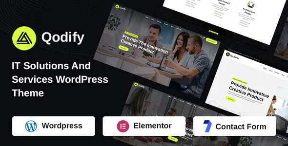Qodify - IT Solutions And Services WordPress Theme WordPress theme homepage layout for a agency business technology website