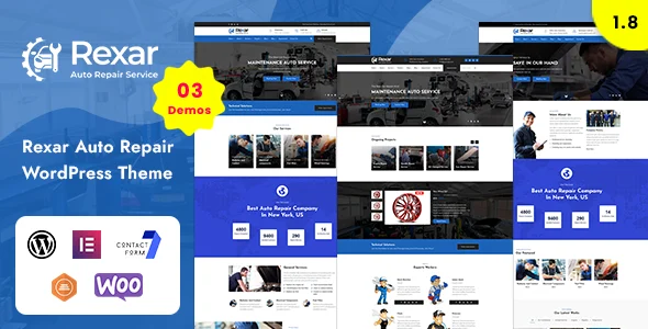 Rexar - Auto Mechanic WordPress Theme WordPress theme homepage layout for a auto care technology website