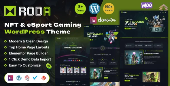 Roda -  eSports & Gaming NFT WordPress Theme WordPress theme homepage layout for a app technology website