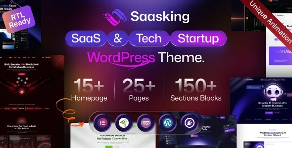 Saasking - SaaS & Tech Startup WordPress WordPress theme homepage layout for a agency technology website