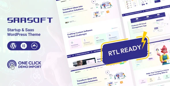 SaaSoft - SaaS, Tech Startup WordPress Theme WordPress theme homepage layout for a agency technology website