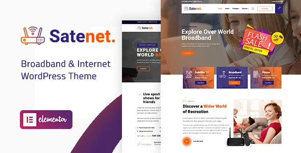 Satenet - Broadband & Internet WordPress Theme WordPress theme homepage layout for a broadband technology website