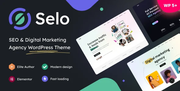 Selo - SEO & Digital Marketing Agency WordPress Theme WordPress theme homepage layout for a agency technology website