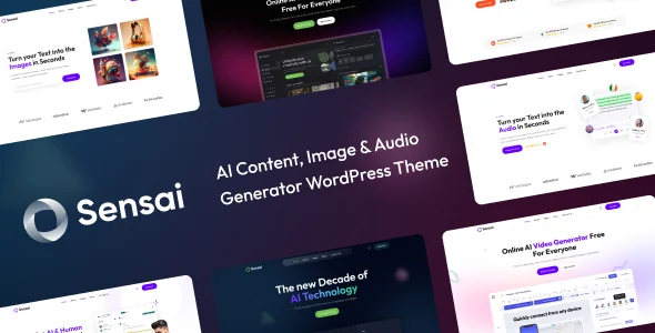 Sensai - AI Generator WordPress Theme WordPress theme homepage layout for a ai technology website